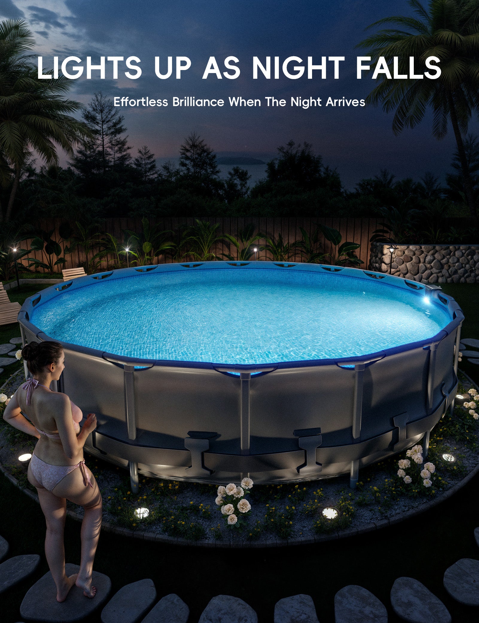 Poolside Solar Light For above ground Metal Frame Pool