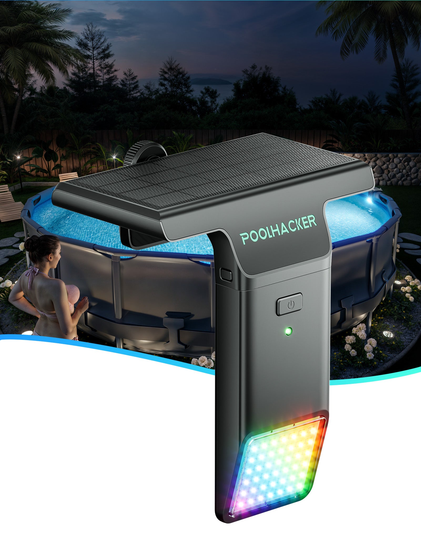 Poolside Solar Light For above ground Metal Frame Pool