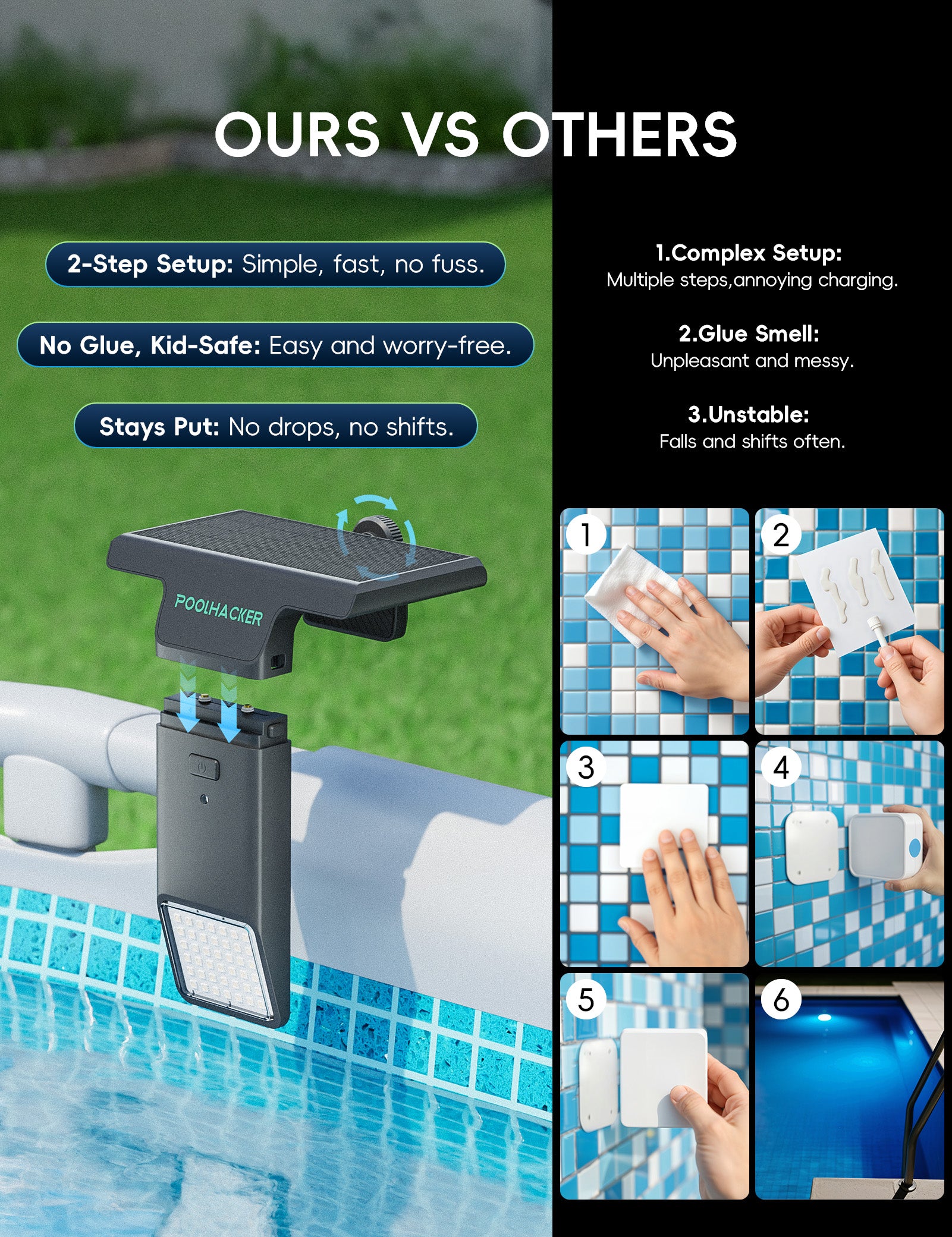 Poolside Solar Light For above ground Metal Frame Pool